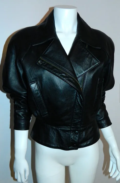 vintage 1980s black motorcycle jacket North Beach Leather Michael Hoban XS S