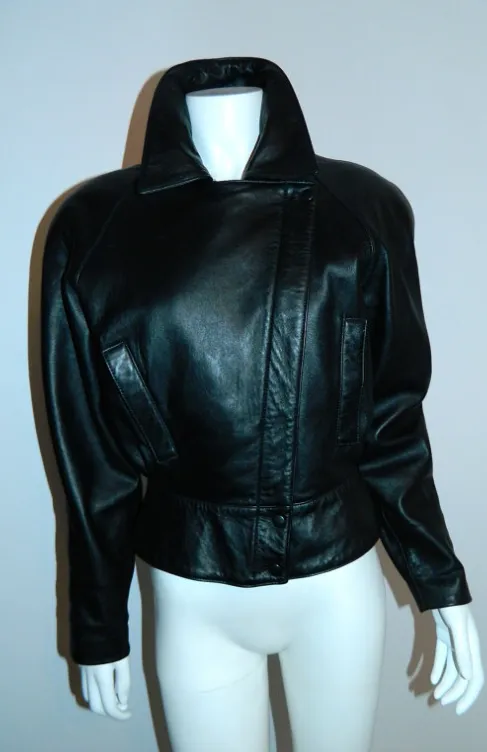 vintage 1980s black motorcycle jacket North Beach Leather Michael Hoban XS S