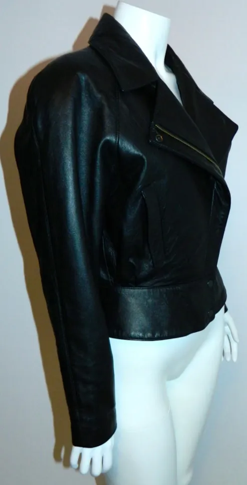 vintage 1980s black motorcycle jacket North Beach Leather Michael Hoban XS S