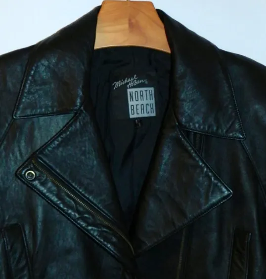 vintage 1980s black motorcycle jacket North Beach Leather Michael Hoban XS S