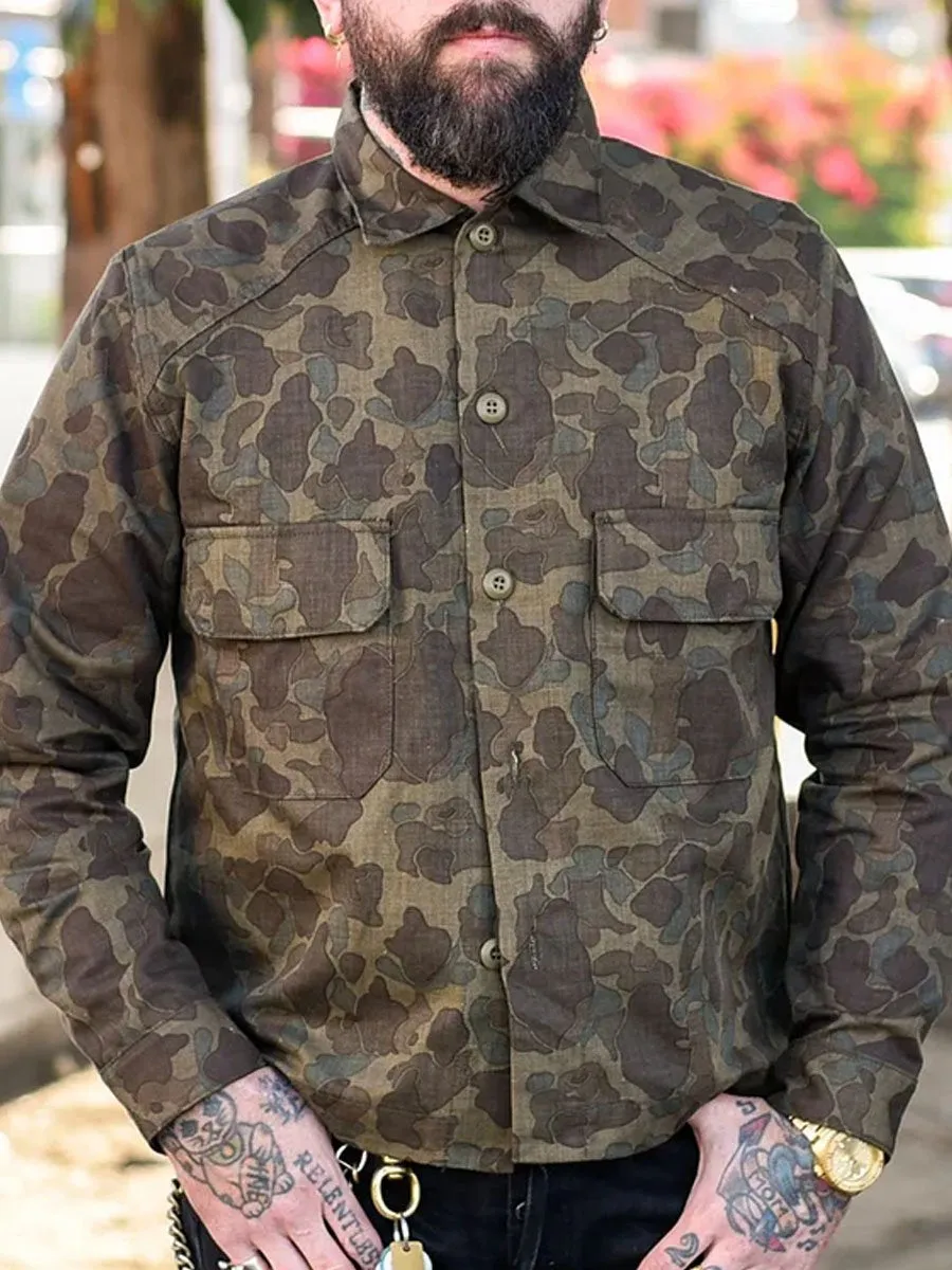 Vintage Camouflage Print Double Pocket Casual Jacket