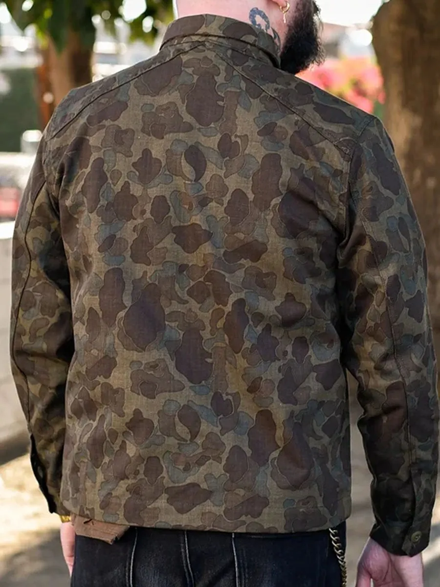 Vintage Camouflage Print Double Pocket Casual Jacket