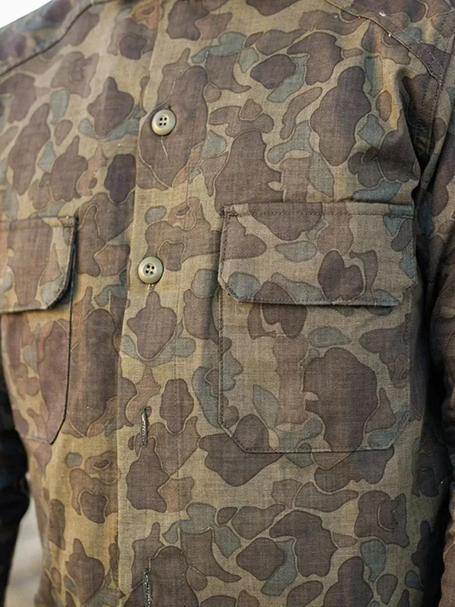 Vintage Camouflage Print Double Pocket Casual Jacket