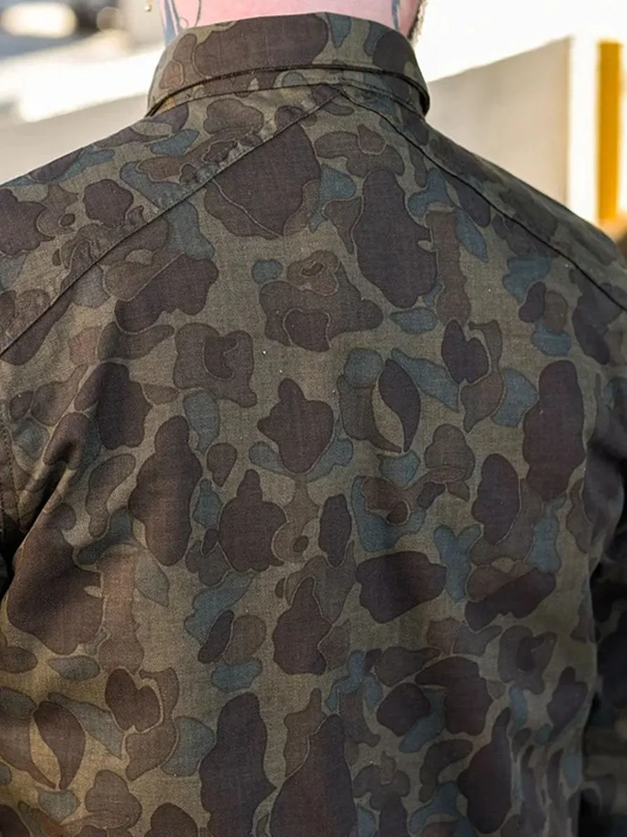 Vintage Camouflage Print Double Pocket Casual Jacket