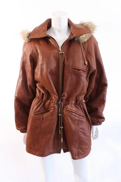 Vintage Leather Coat w/Fur Trim