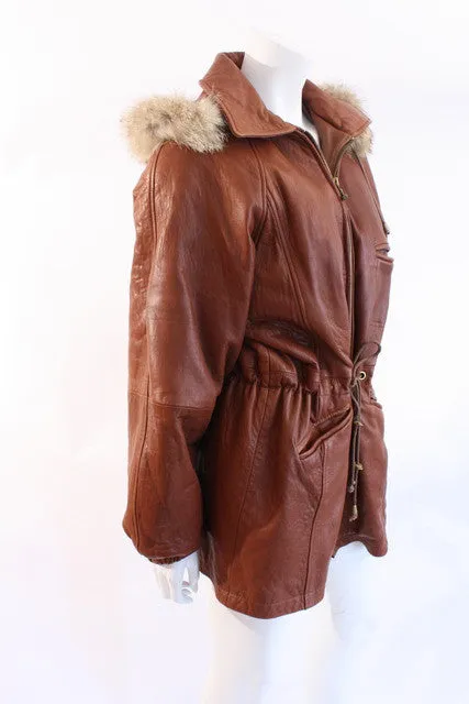 Vintage Leather Coat w/Fur Trim