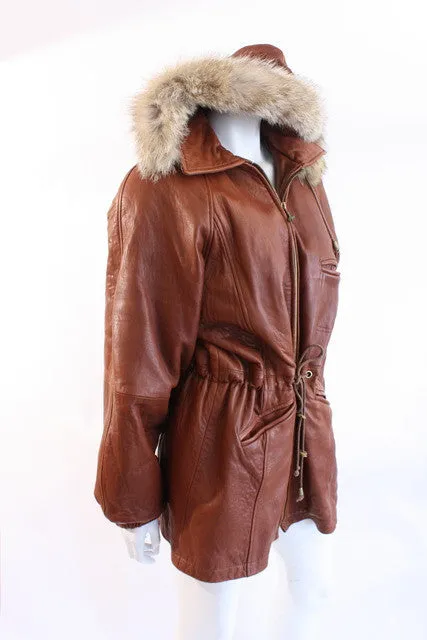 Vintage Leather Coat w/Fur Trim