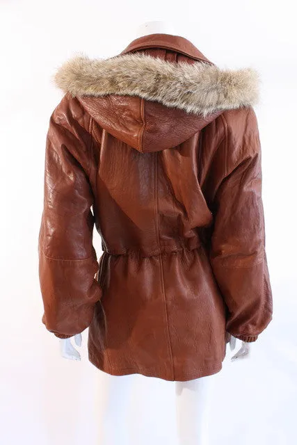 Vintage Leather Coat w/Fur Trim