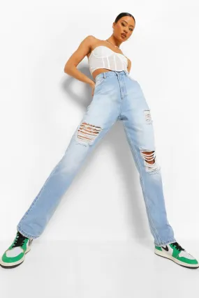 Vintage Wash Knee Rip Straight Leg Jeans