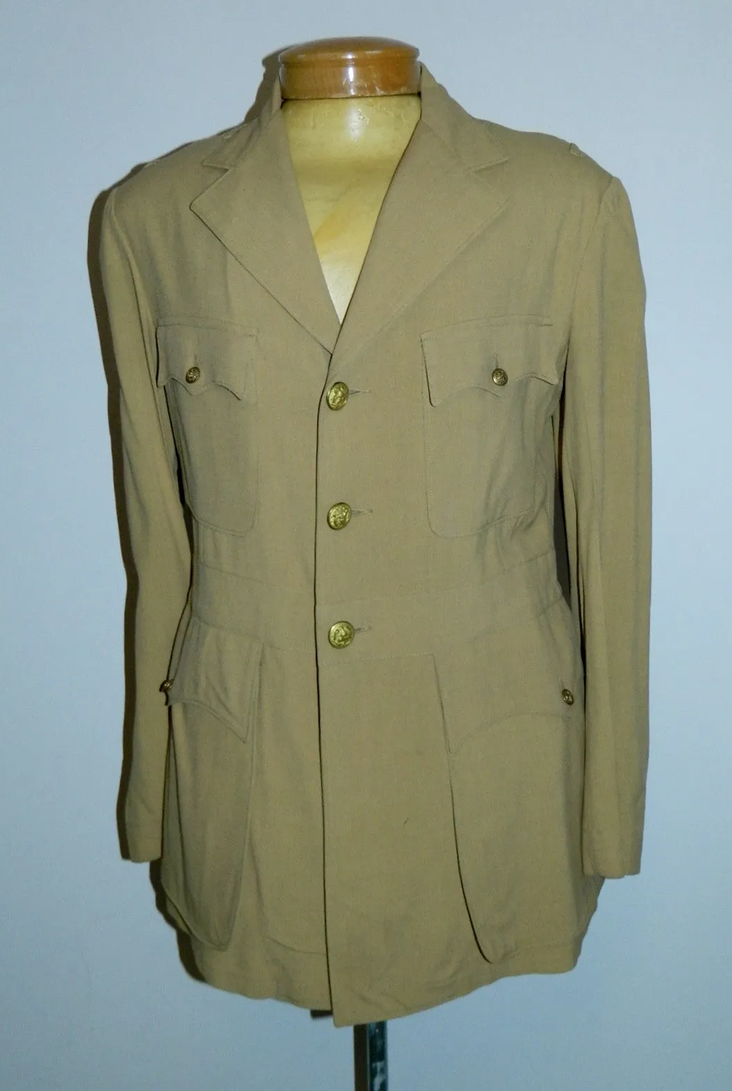 vintage WWII 1940s US Navy tan / khaki wool Summer jacket 3 button blazer tunic