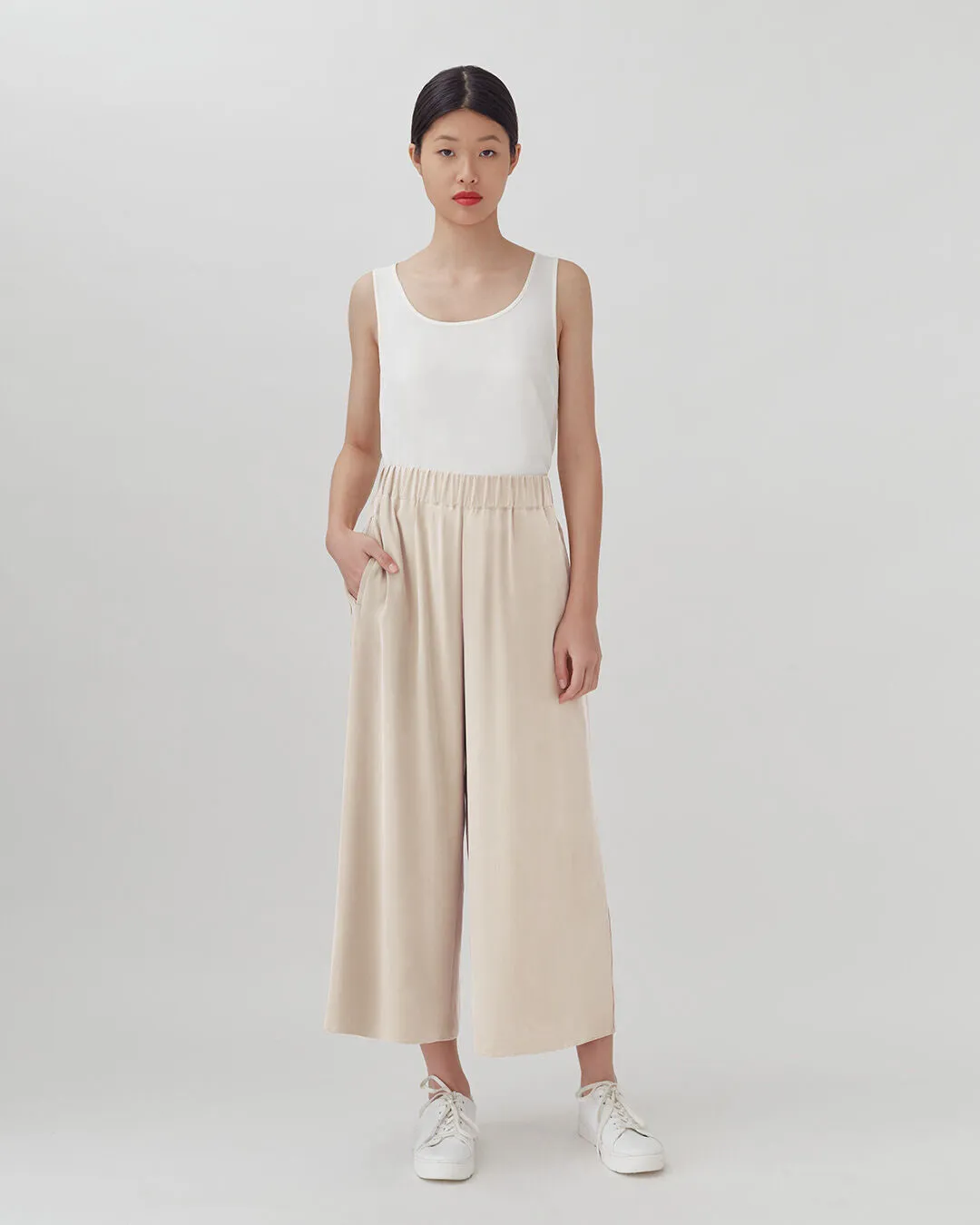 Washable Silk Wide-Leg Cropped Pant