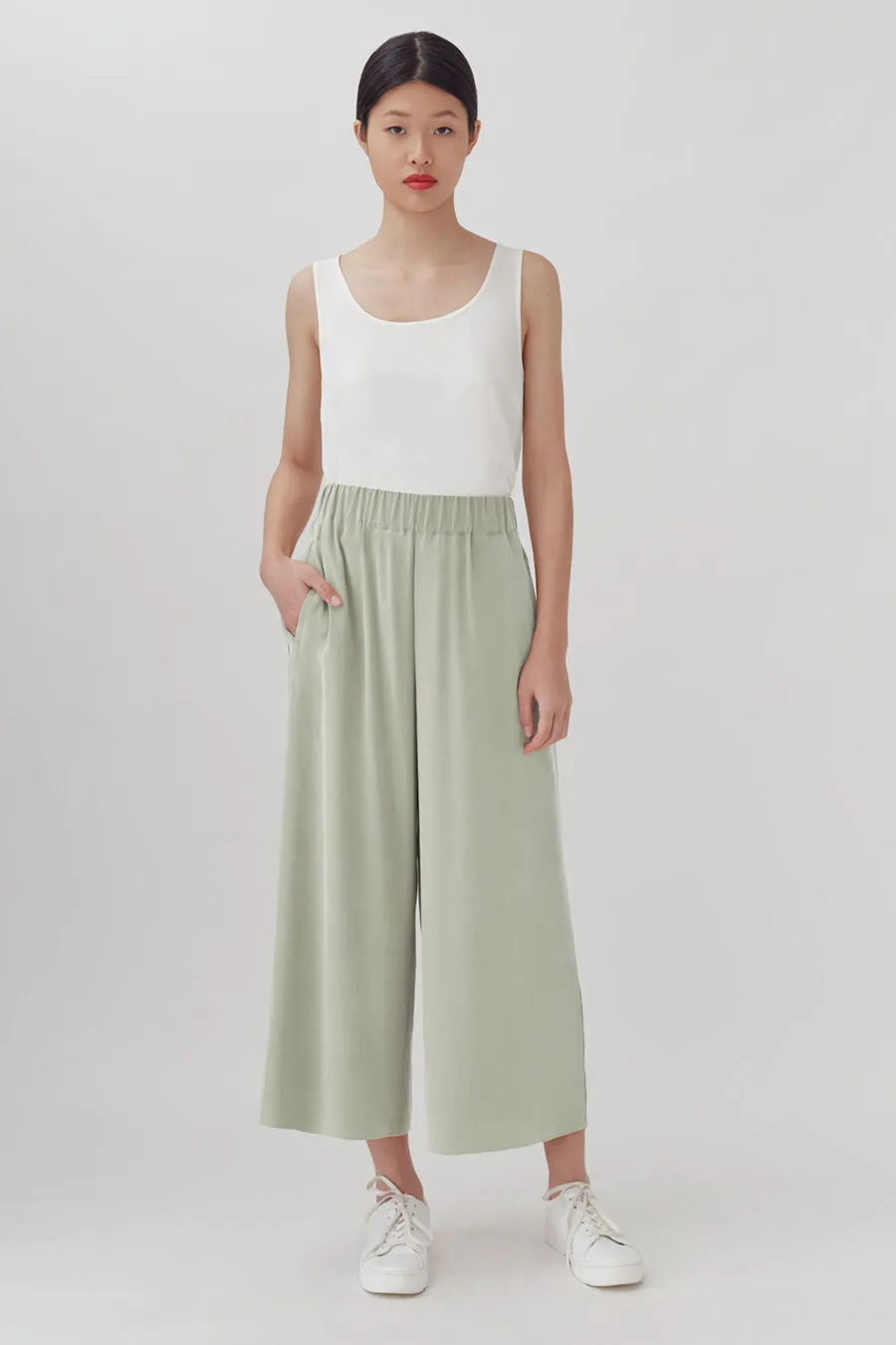 Washable Silk Wide-Leg Cropped Pant