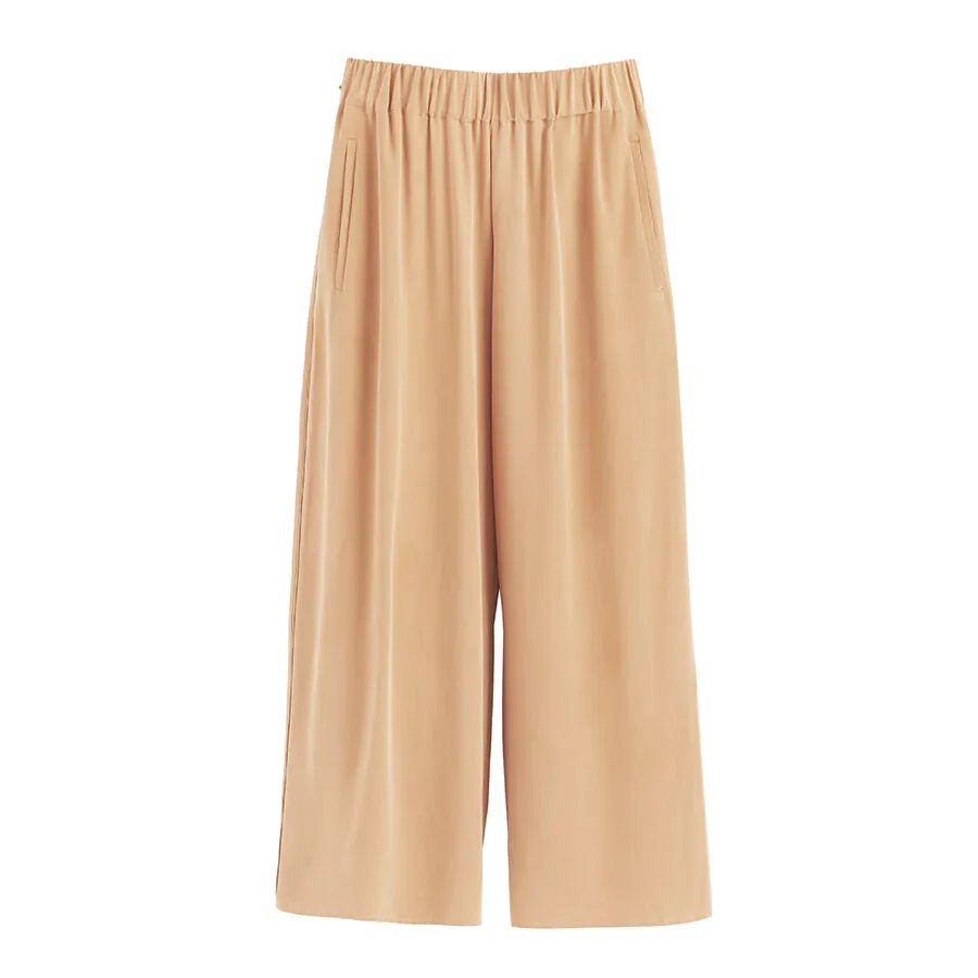 Washable Silk Wide-Leg Cropped Pant