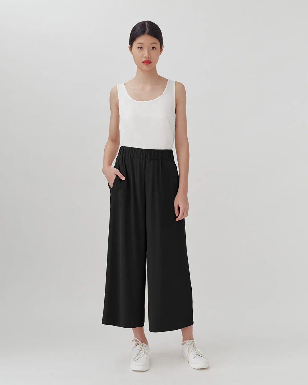 Washable Silk Wide-Leg Cropped Pant