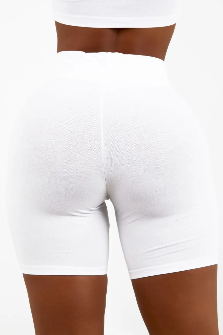 White Cotton Biker Shorts