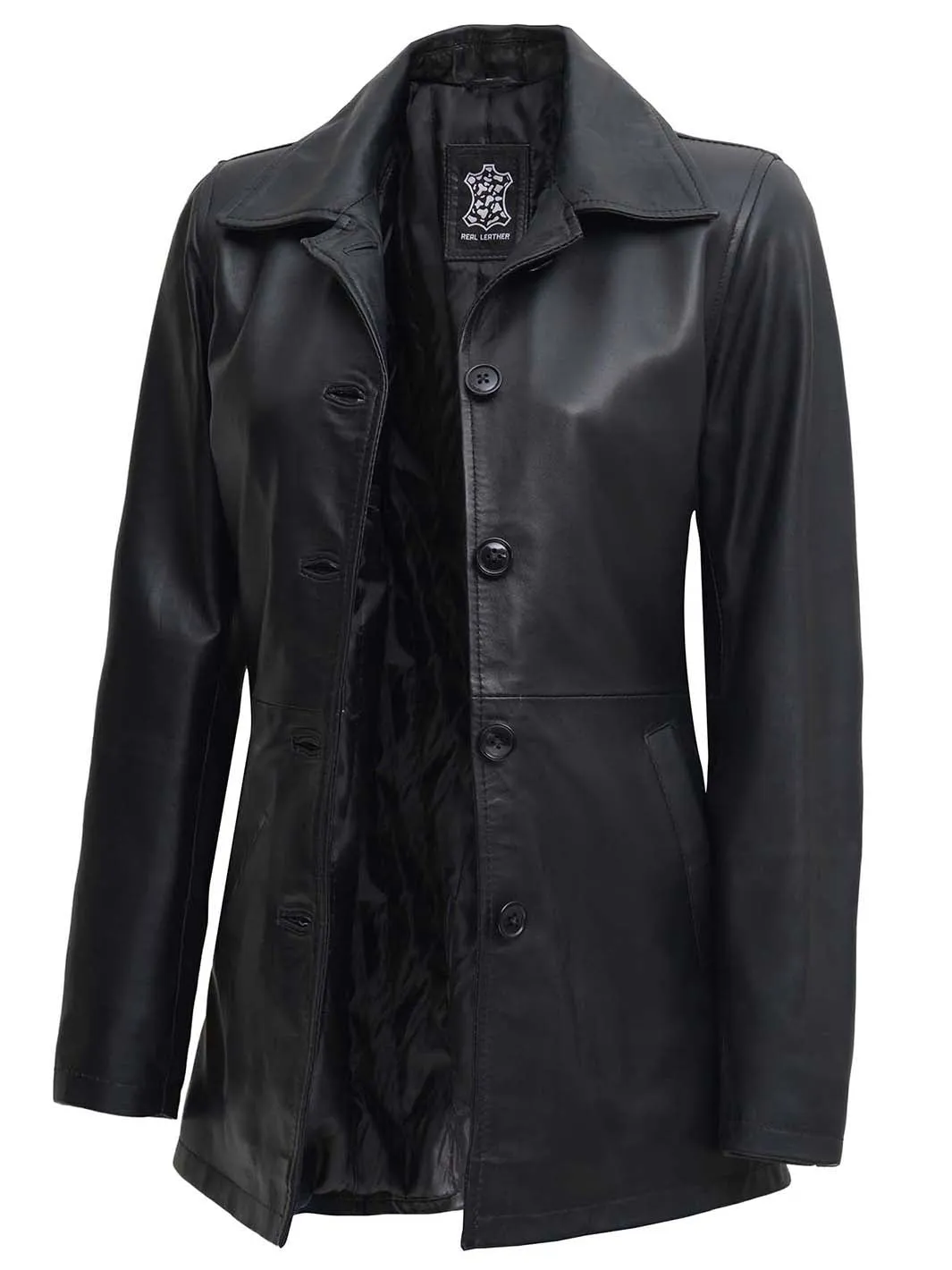 Winchester Womens Black Leather 3 4 Length Car Coat