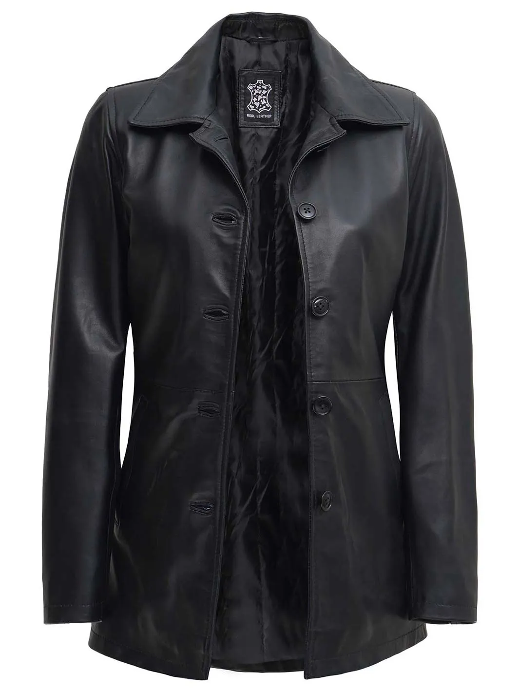 Winchester Womens Black Leather 3 4 Length Car Coat