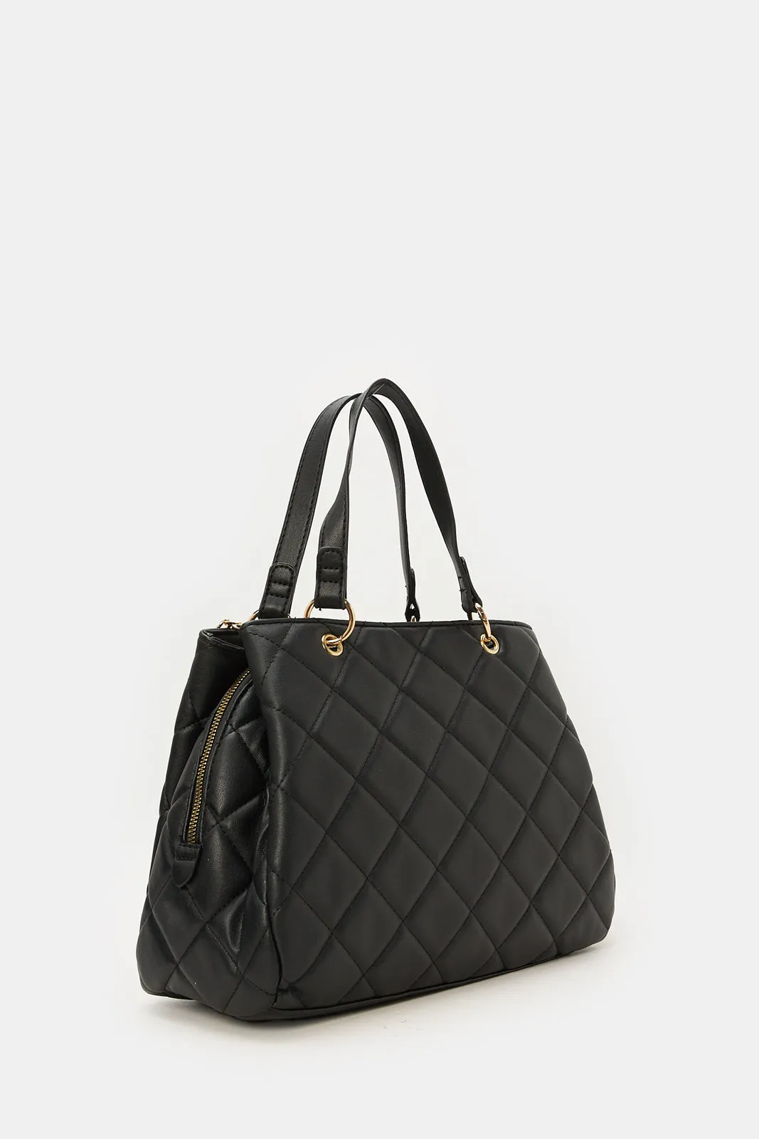 Women Black Textured Day Bag