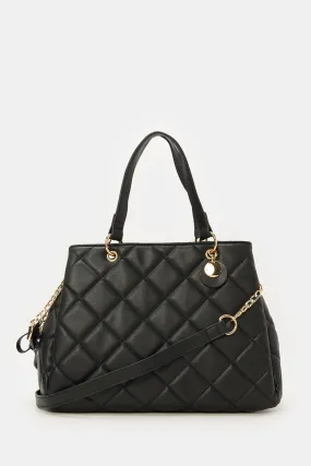 Women Black Textured Day Bag