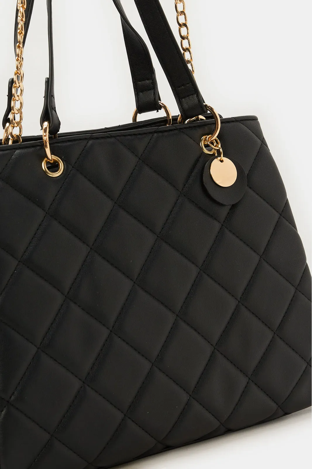 Women Black Textured Day Bag