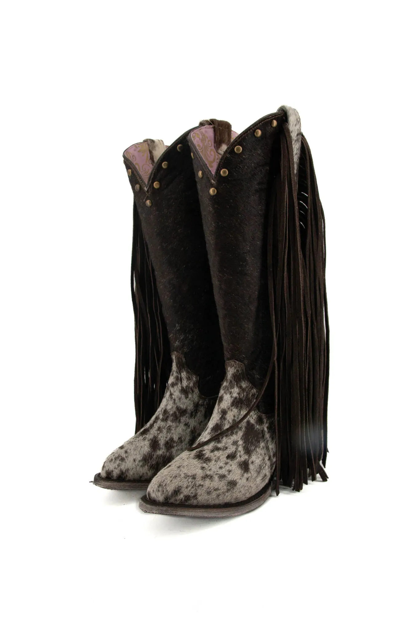 Women’s Midi Semi Oval Cowhide Fringe Cowgirl Boot Size 8.5 Box N5