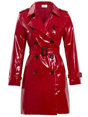 Womens Patent Trench Coat, Black, Red, UK Sizes 8 to 14