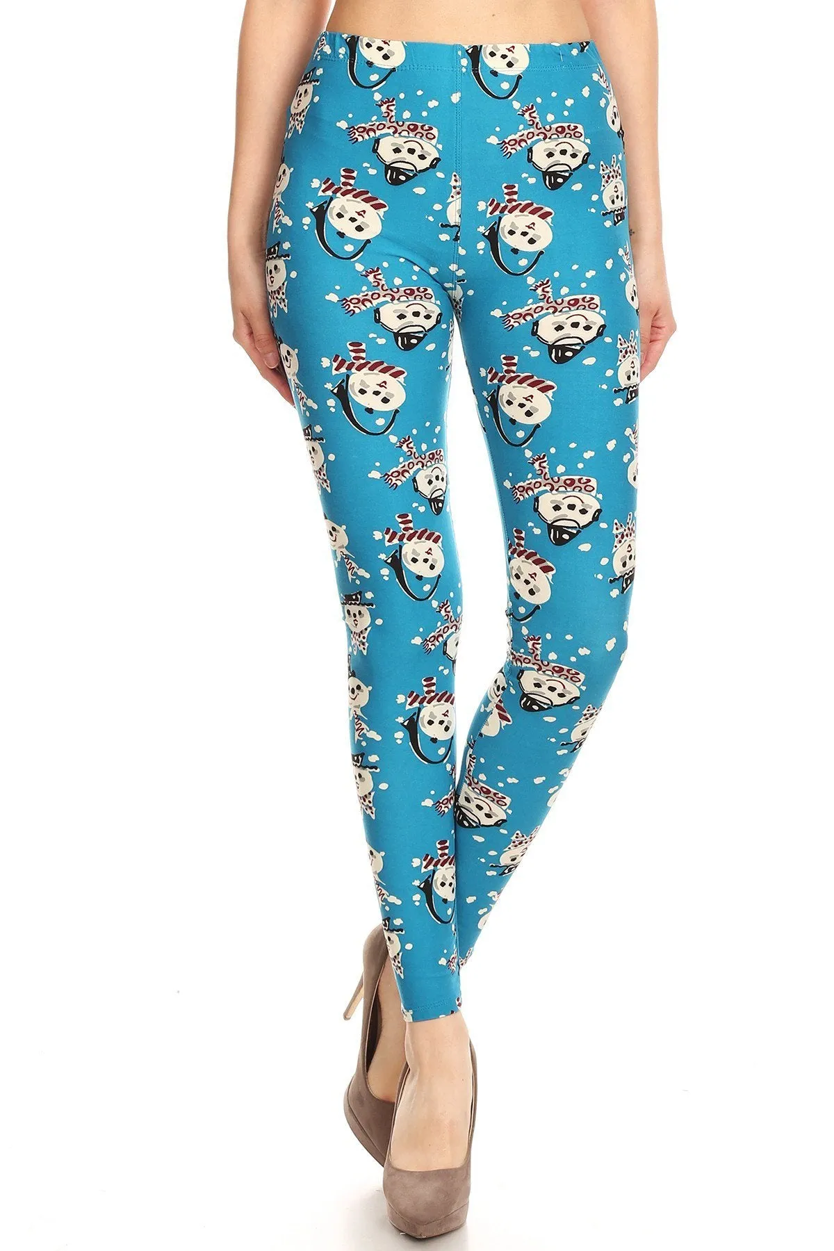 Women's Plus Snowman with Scarf Pattern Printed Leggings