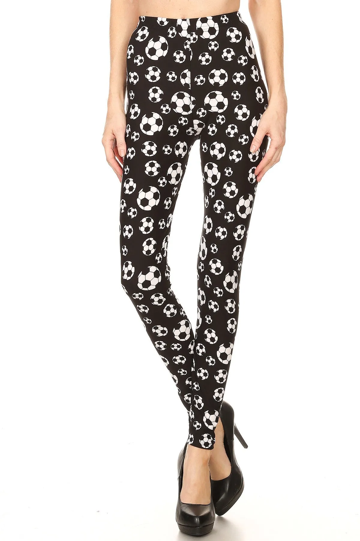 Women's Regular B&W Soccer Ball Sports Pattern Printed Leggings