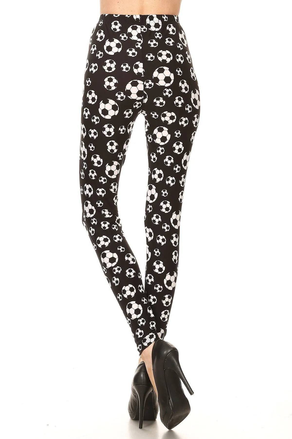 Women's Regular B&W Soccer Ball Sports Pattern Printed Leggings