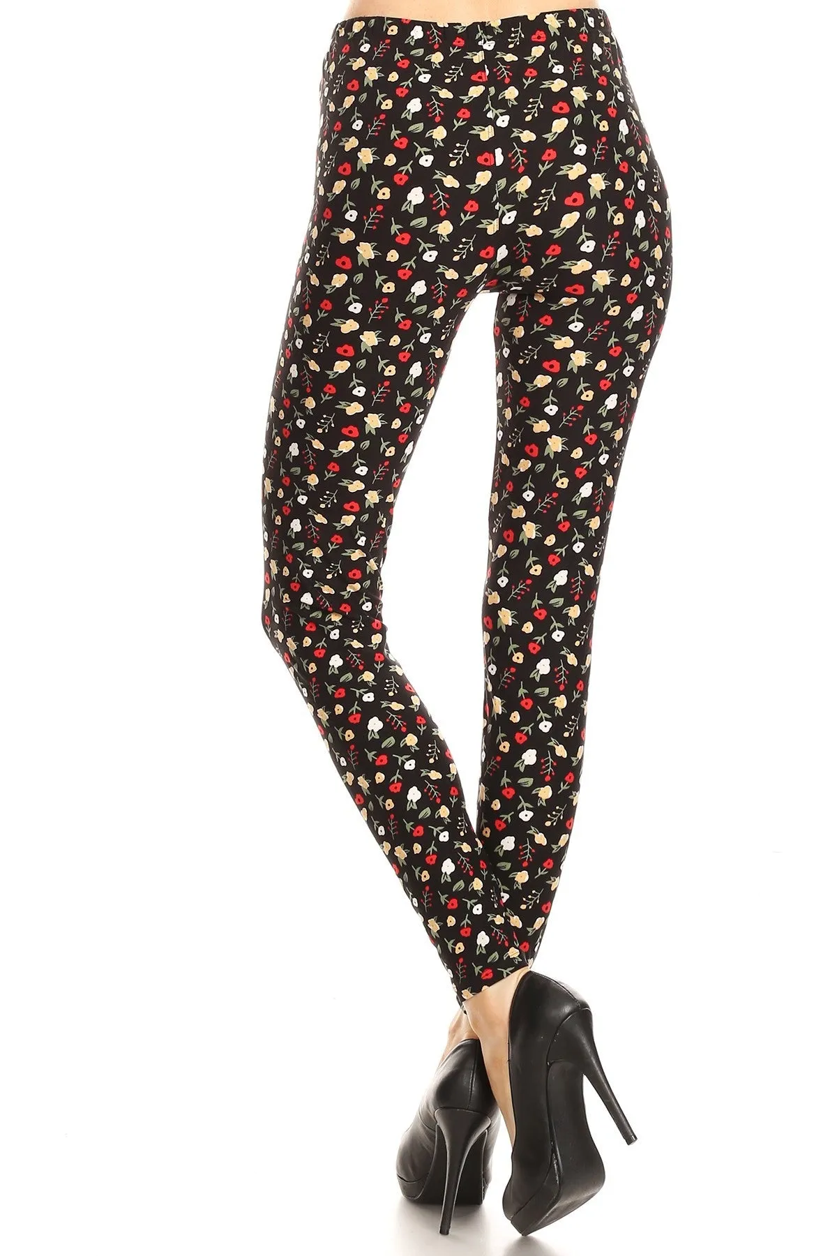 Women's Regular White Red Yellow Petal Flower Pattern Printed Leggings