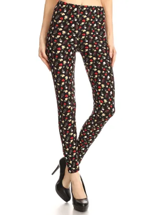 Women's Regular White Red Yellow Petal Flower Pattern Printed Leggings