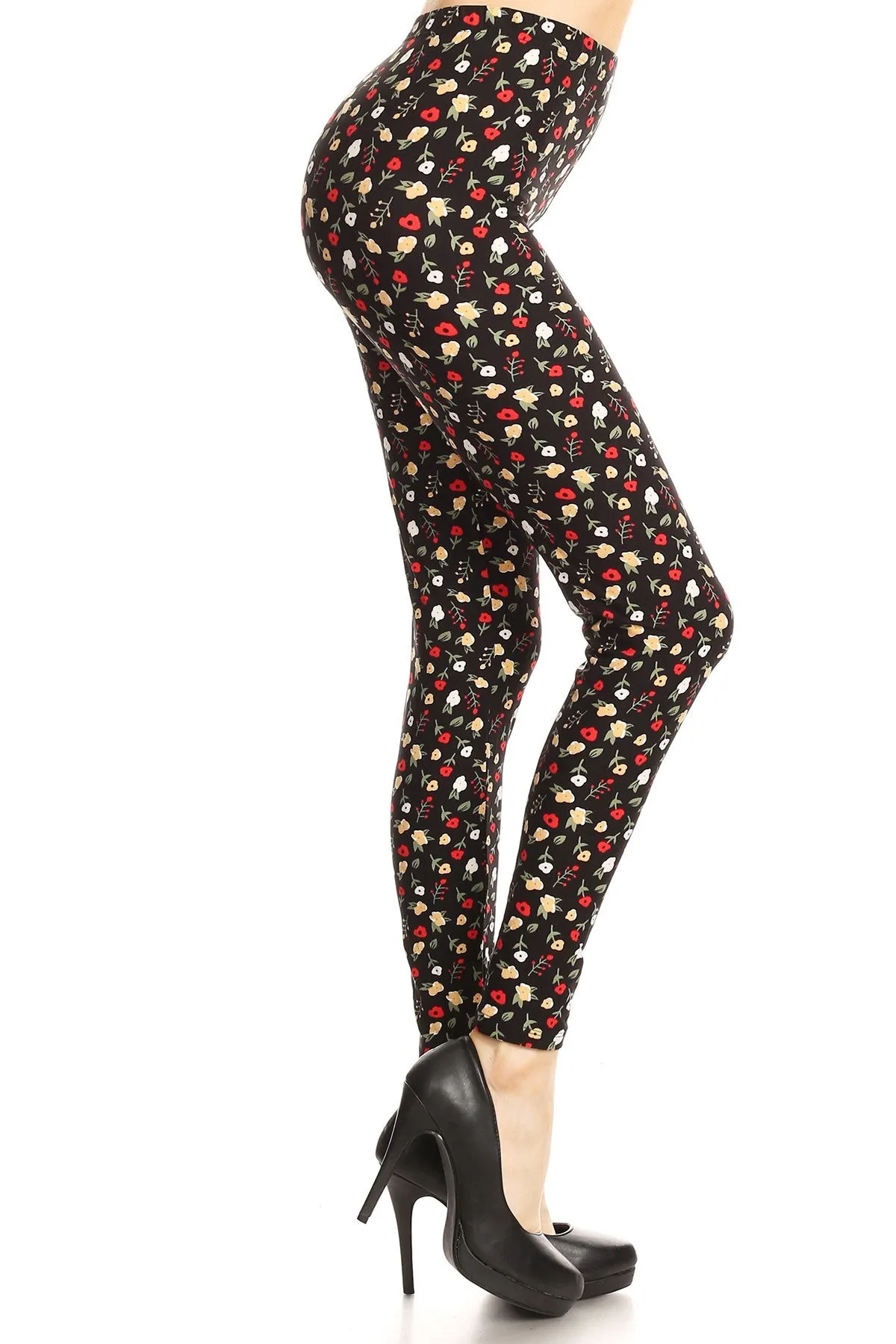 Women's Regular White Red Yellow Petal Flower Pattern Printed Leggings