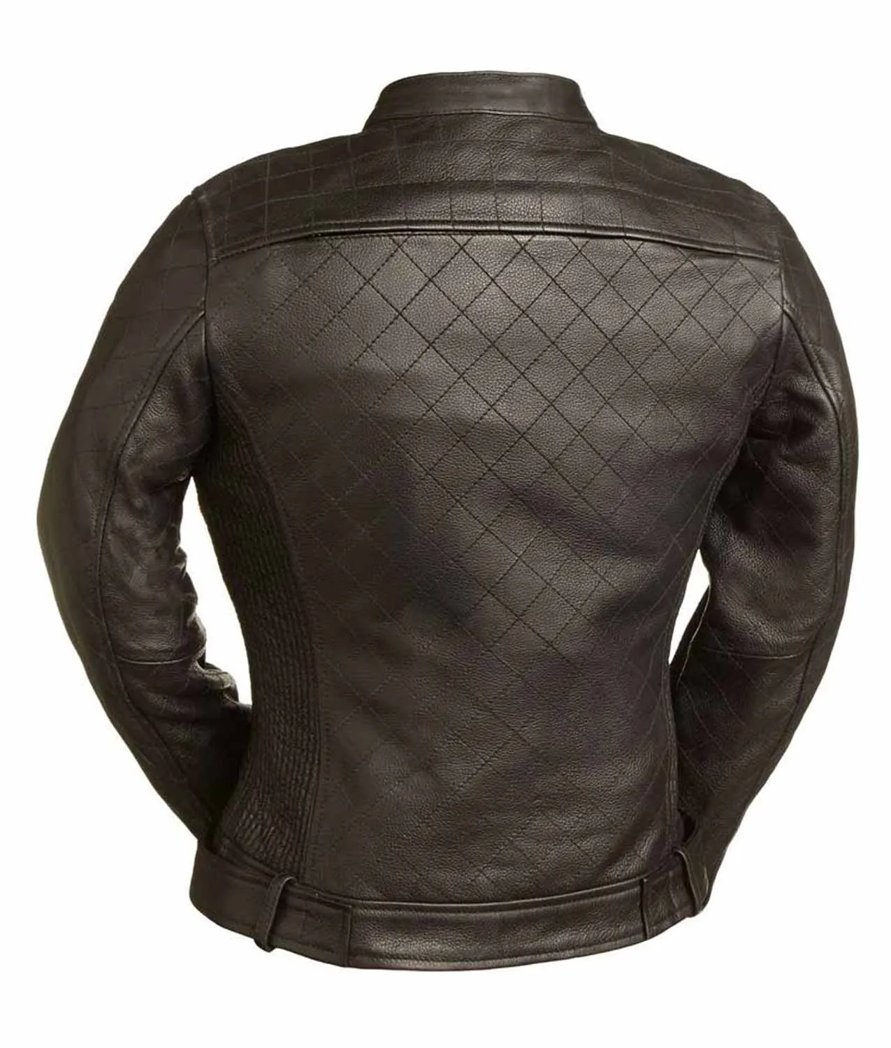 Womens Spandex Fitted Quilted Stitched Biker Jacket