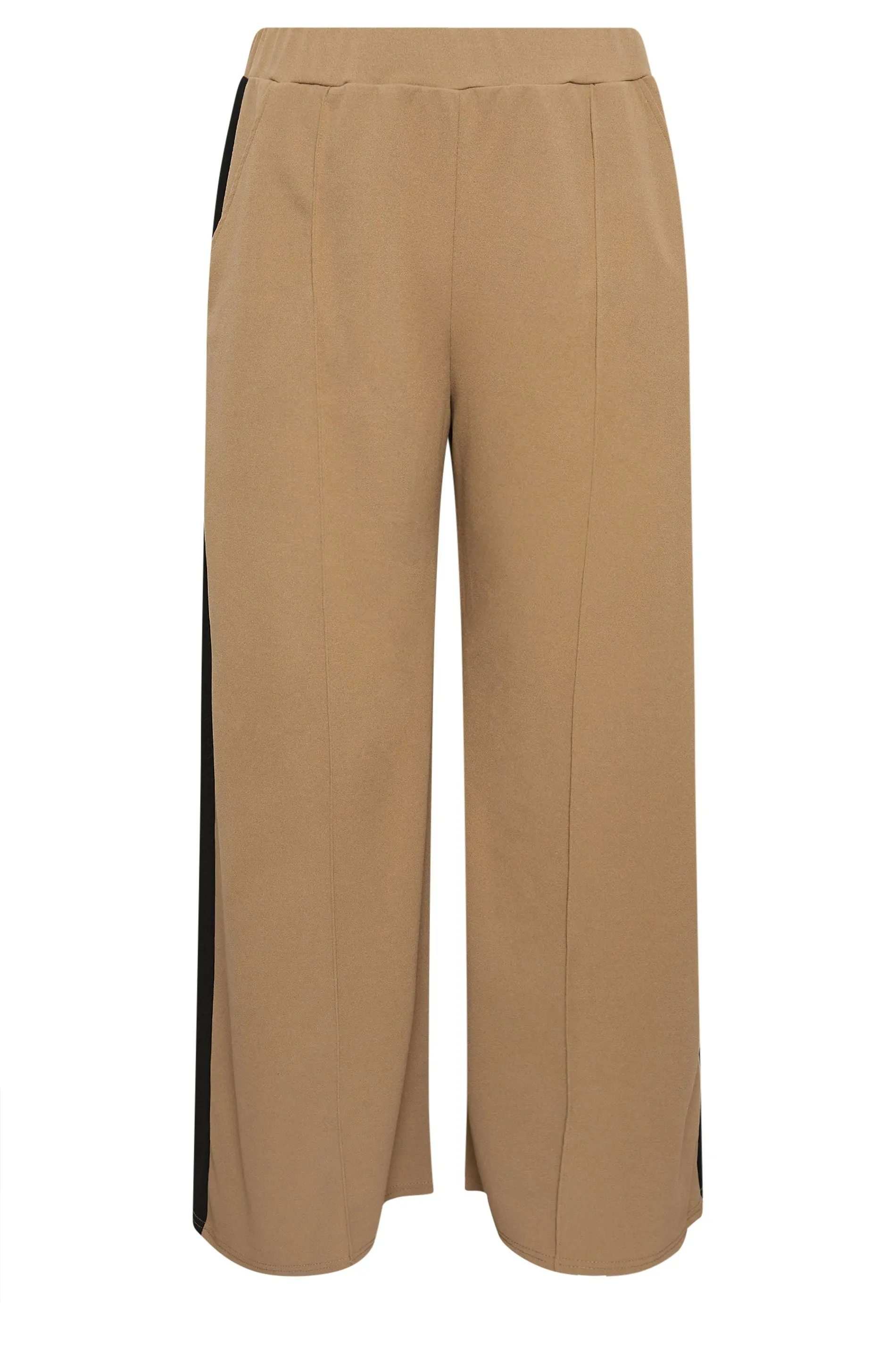 YOURS Curve Beige Brown Side Stripe Wide Leg Trousers