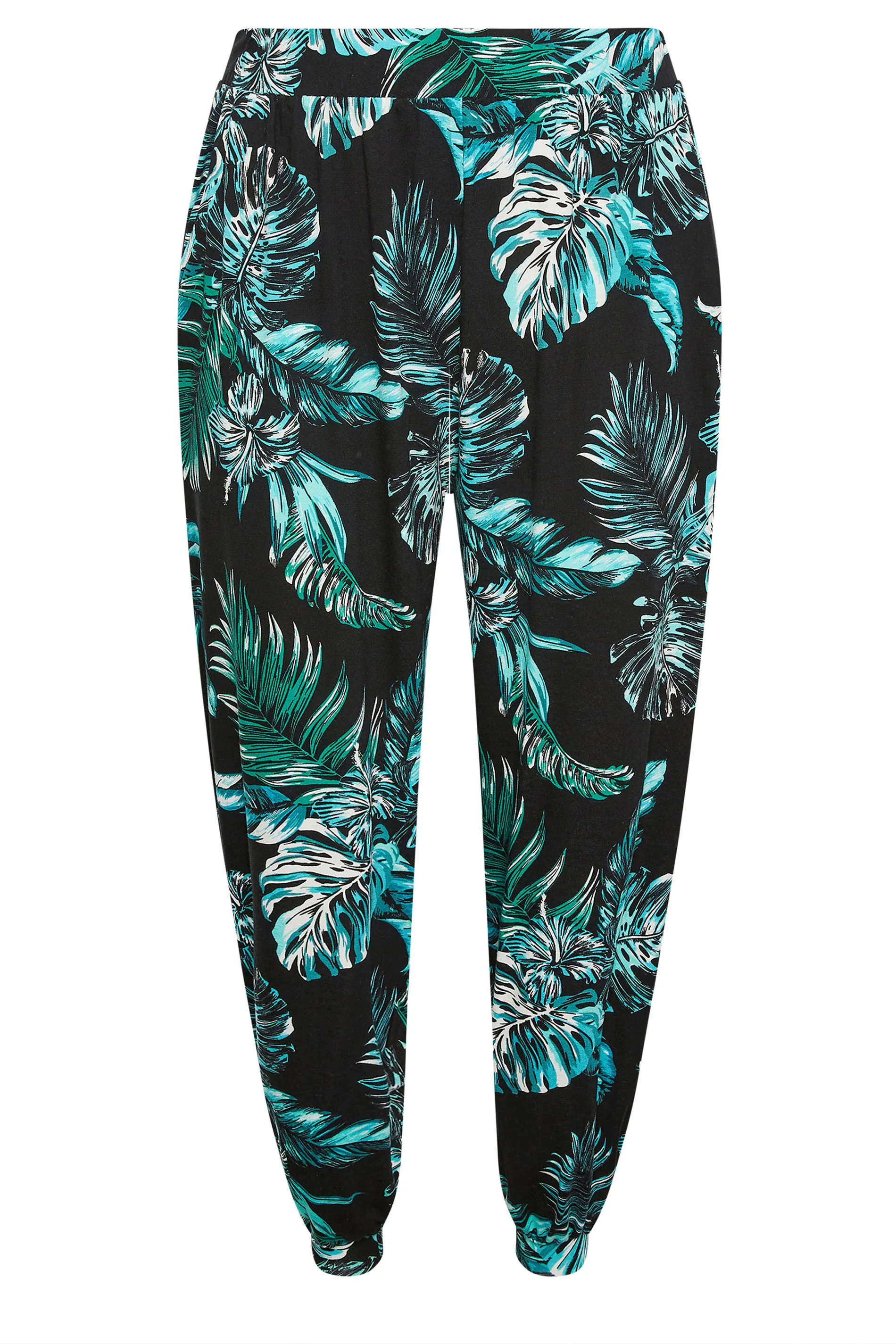 YOURS Curve Black Leaf Print Cuffed Harem Trousers